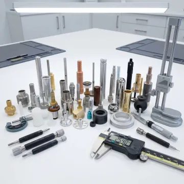 Precision aerospace machined parts on inspection table