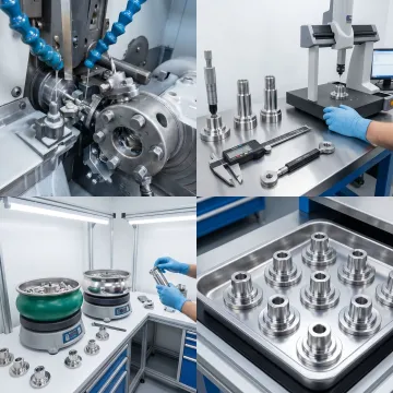 Prototype parts moving through precision manufacturing steps