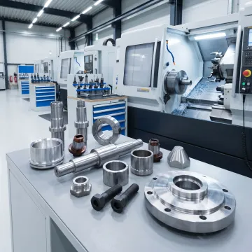 Precision railway bar turned components in a machine shop