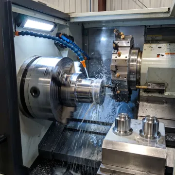 Aerospace CNC turning machine producing precision metal parts