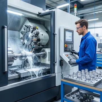 Precision CNC turning and milling machine in operation