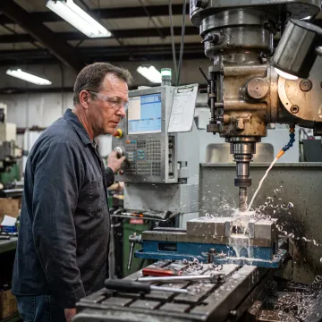 High-precision CNC milling machine producing custom metal parts