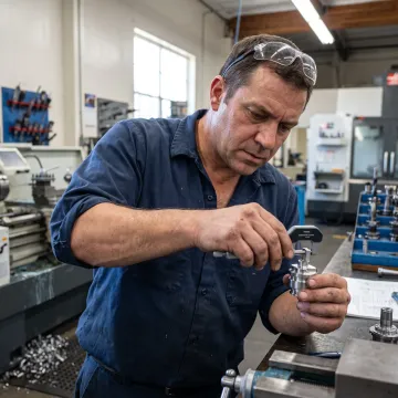 Machinist inspecting aerospace components