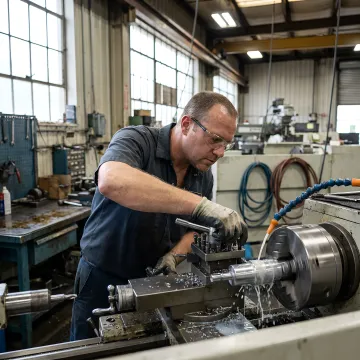 Aerospace CNC turning machine producing precision metal parts