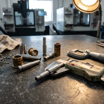 Precision machined aerospace-grade components on inspection table