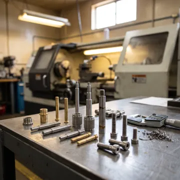 Custom precision bearing components on a machine shop workbench