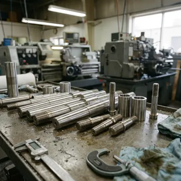Precision railway bar turned components in a machine shop