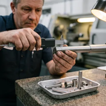 Machined stainless steel equipment parts in production