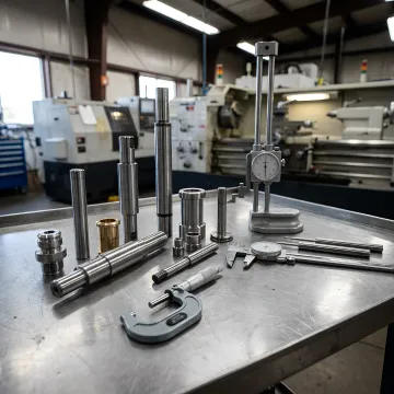 Precision aerospace machined parts on inspection table