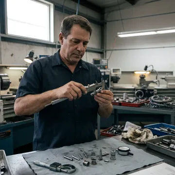 Machined connector parts under inspection