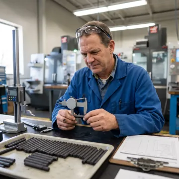 Technician inspecting coated precision components