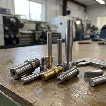 Precision-engineered metal components on a machining workbench