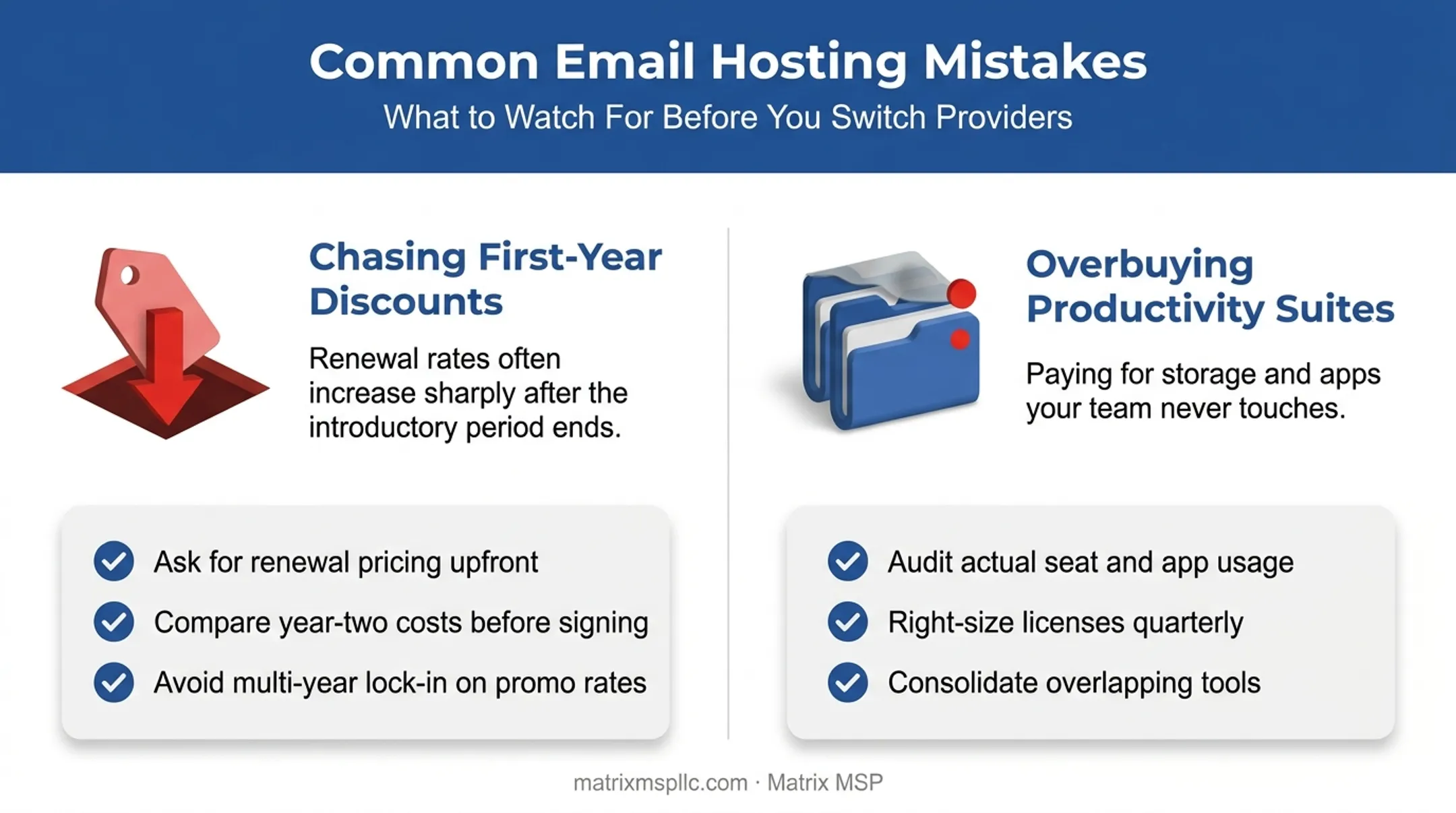 Two common mistakes businesses make when choosing email hosting providers