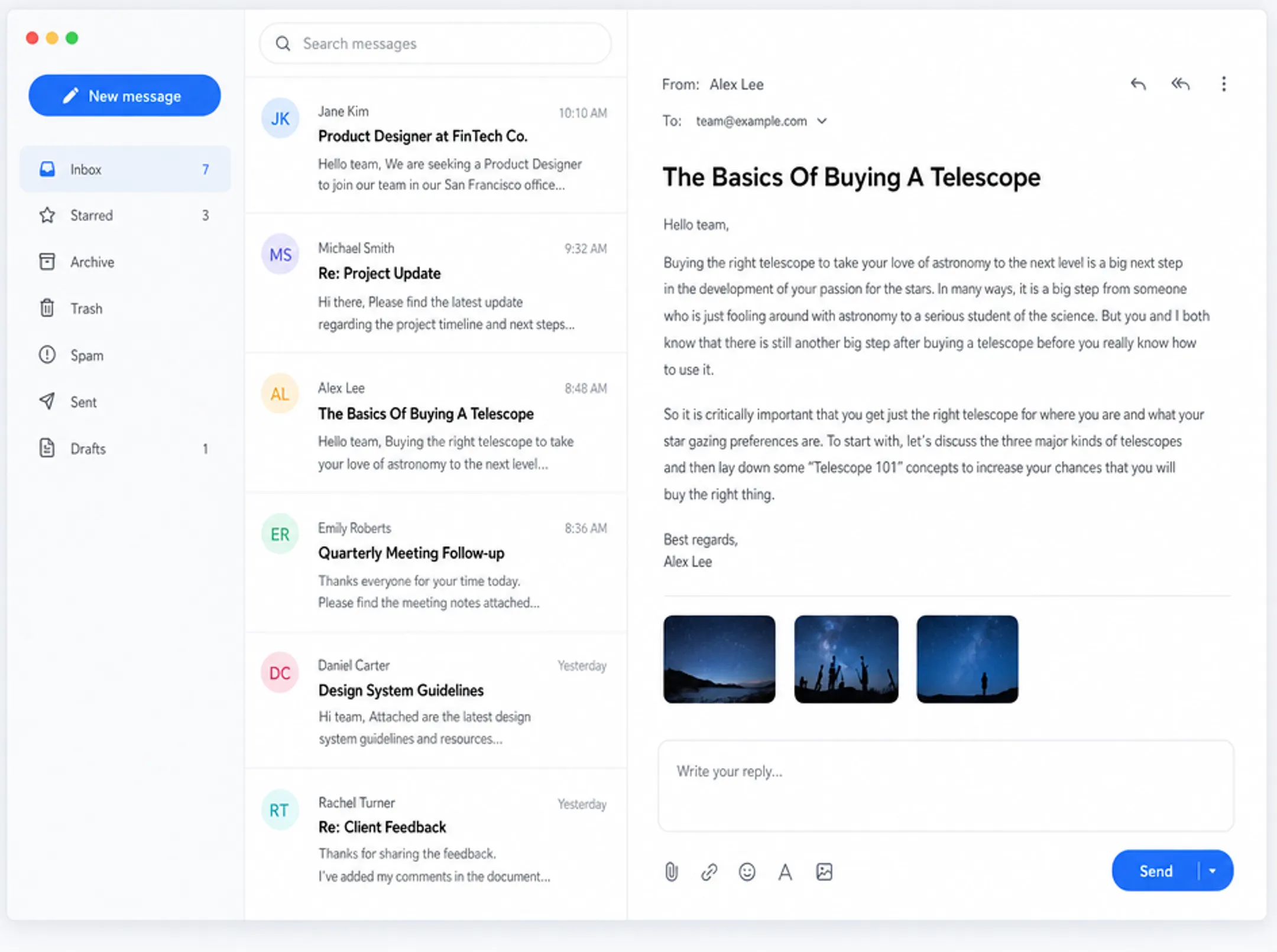 Zoho Mail inbox interface showing clean ad-free email dashboard