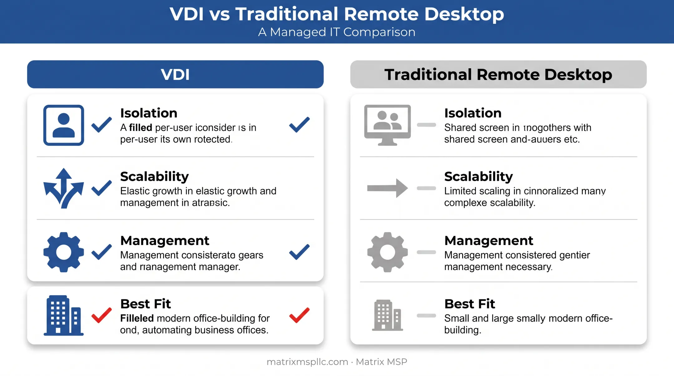 VDI versus traditional remote desktop comparison chart infographic