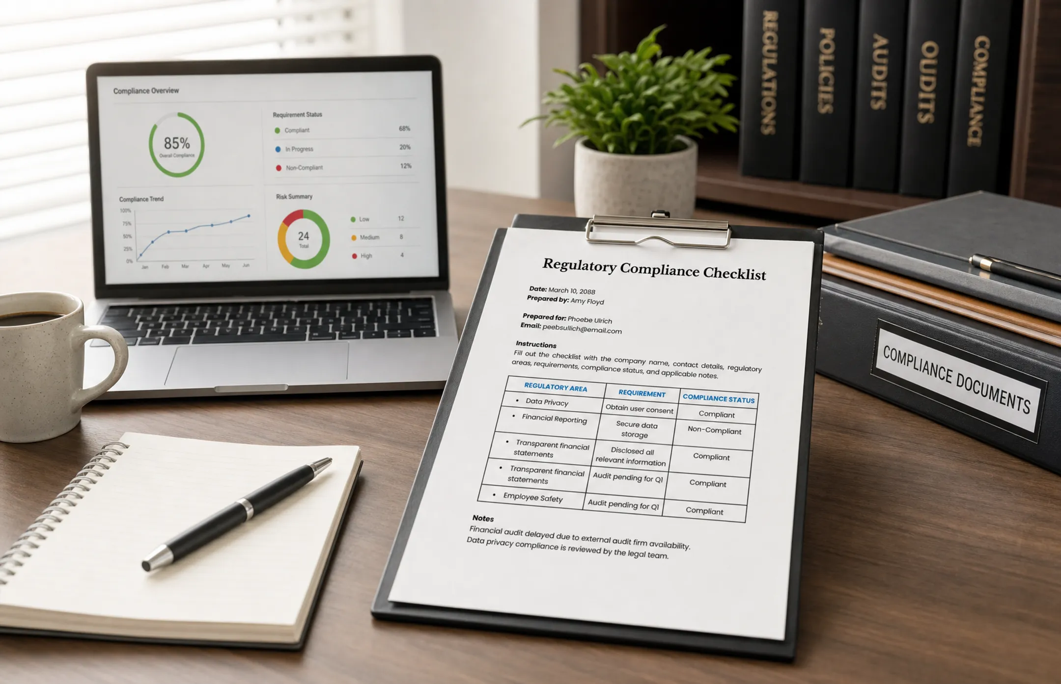 Regulated industry compliance documents and contingency planning checklist