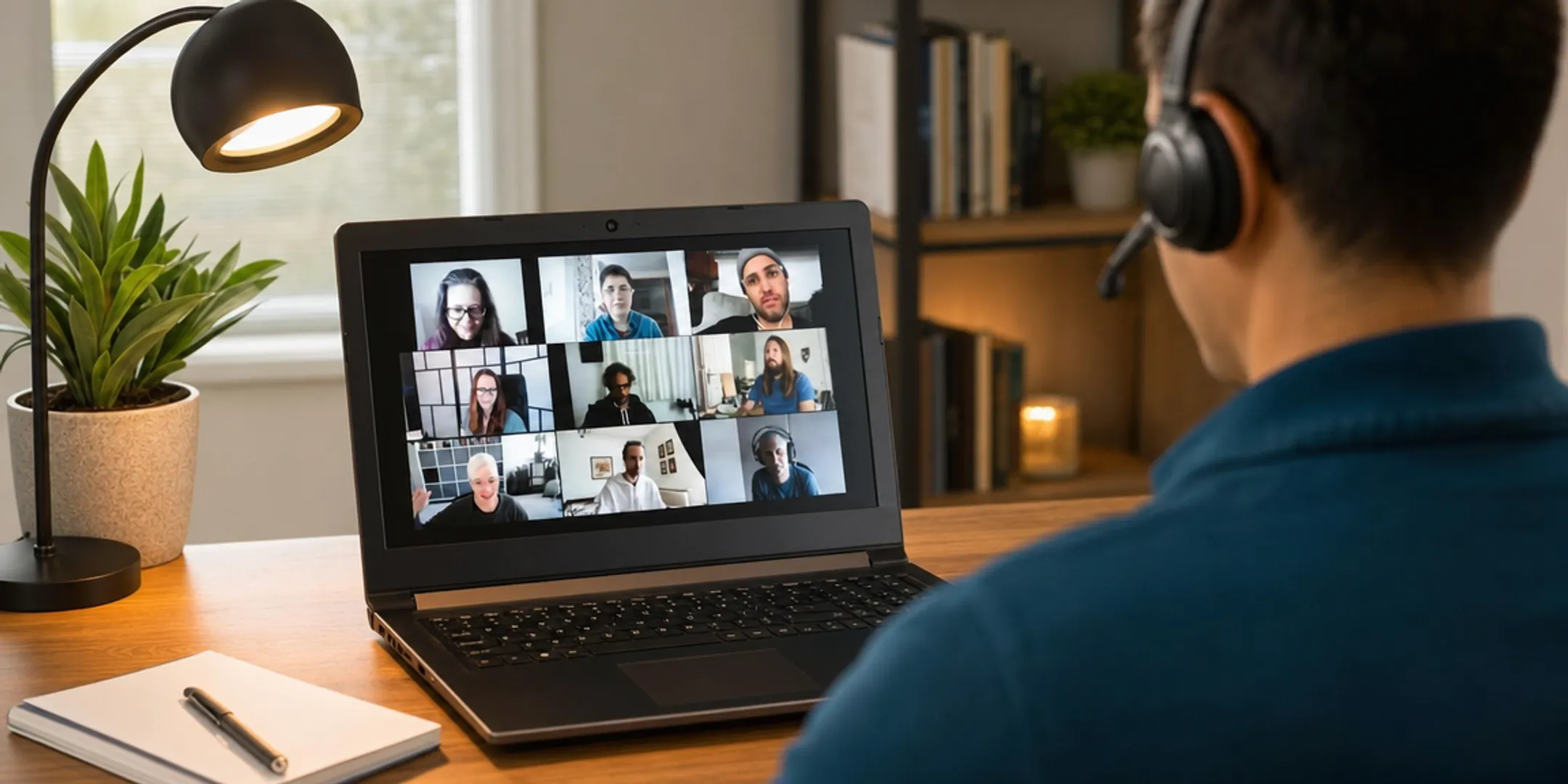 Remote employee using laptop softphone app for business calls
