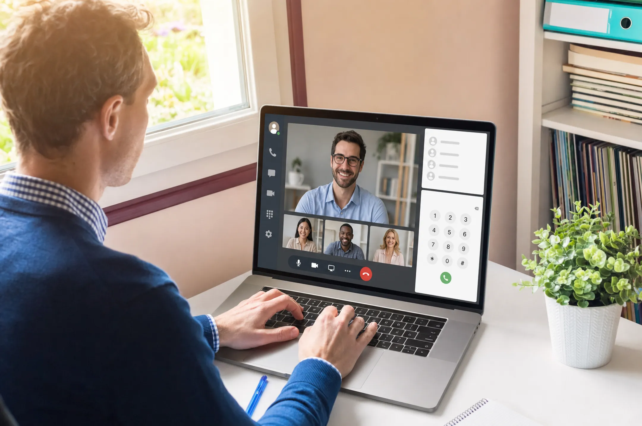 Business professional using Zoom Phone app on laptop for video call