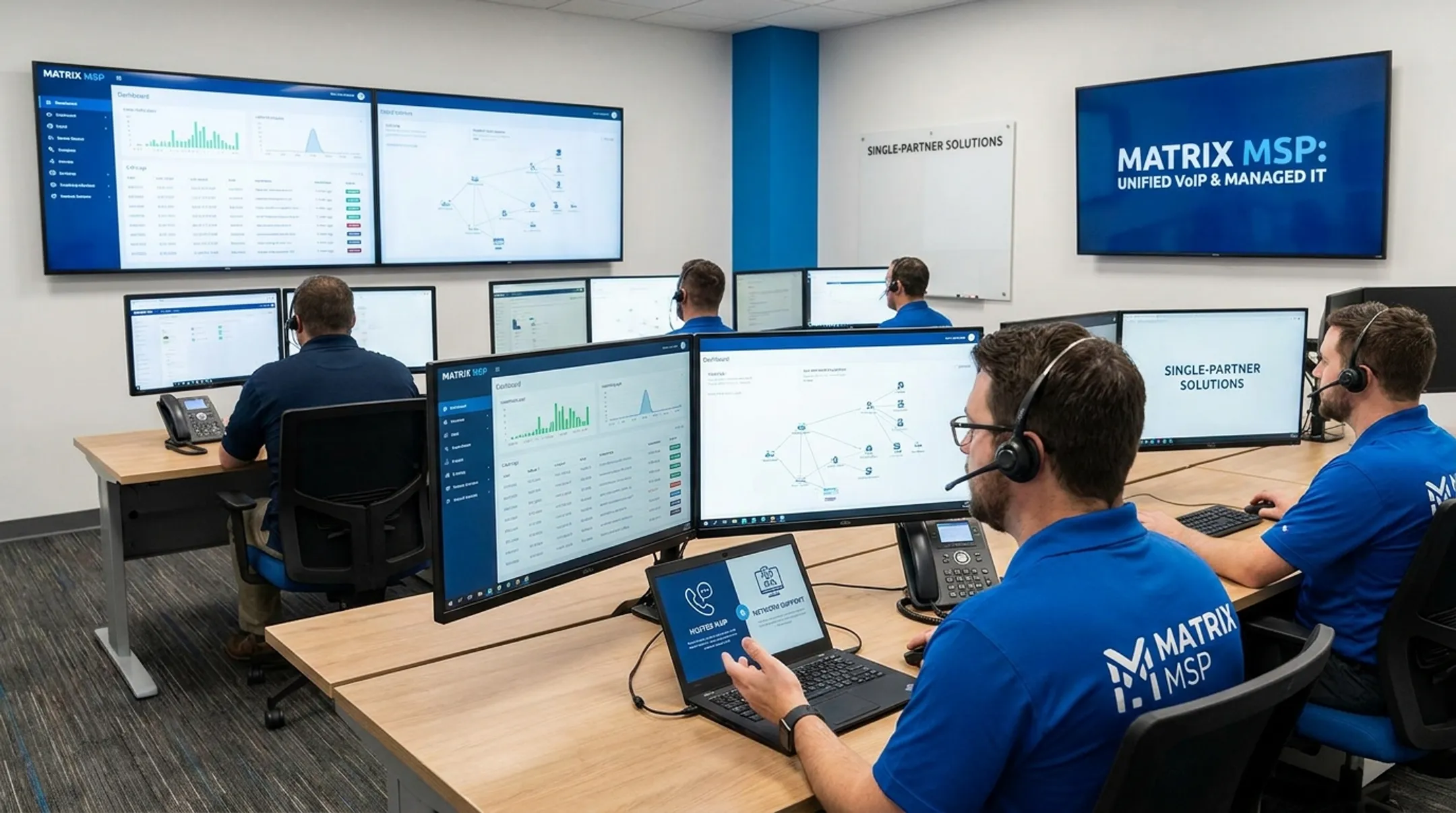 Matrix MSP hosted VoIP dashboard with managed IT monitoring tools