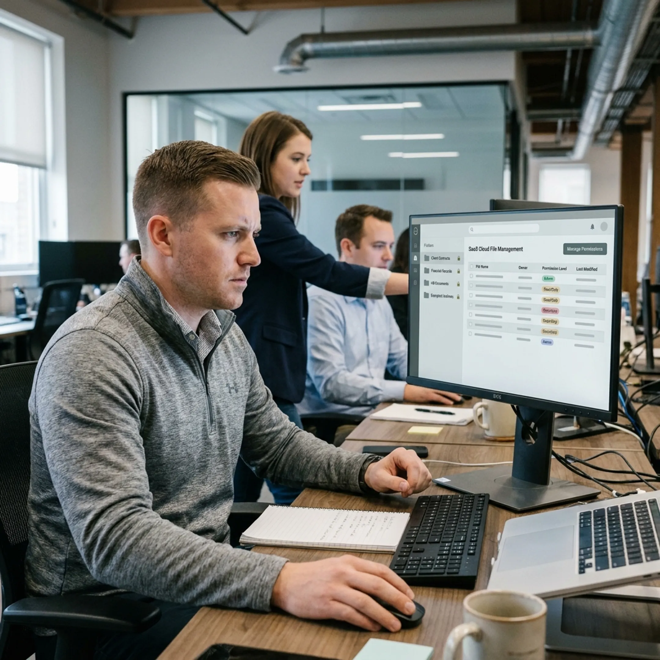 IT specialist reviewing secure cloud file access