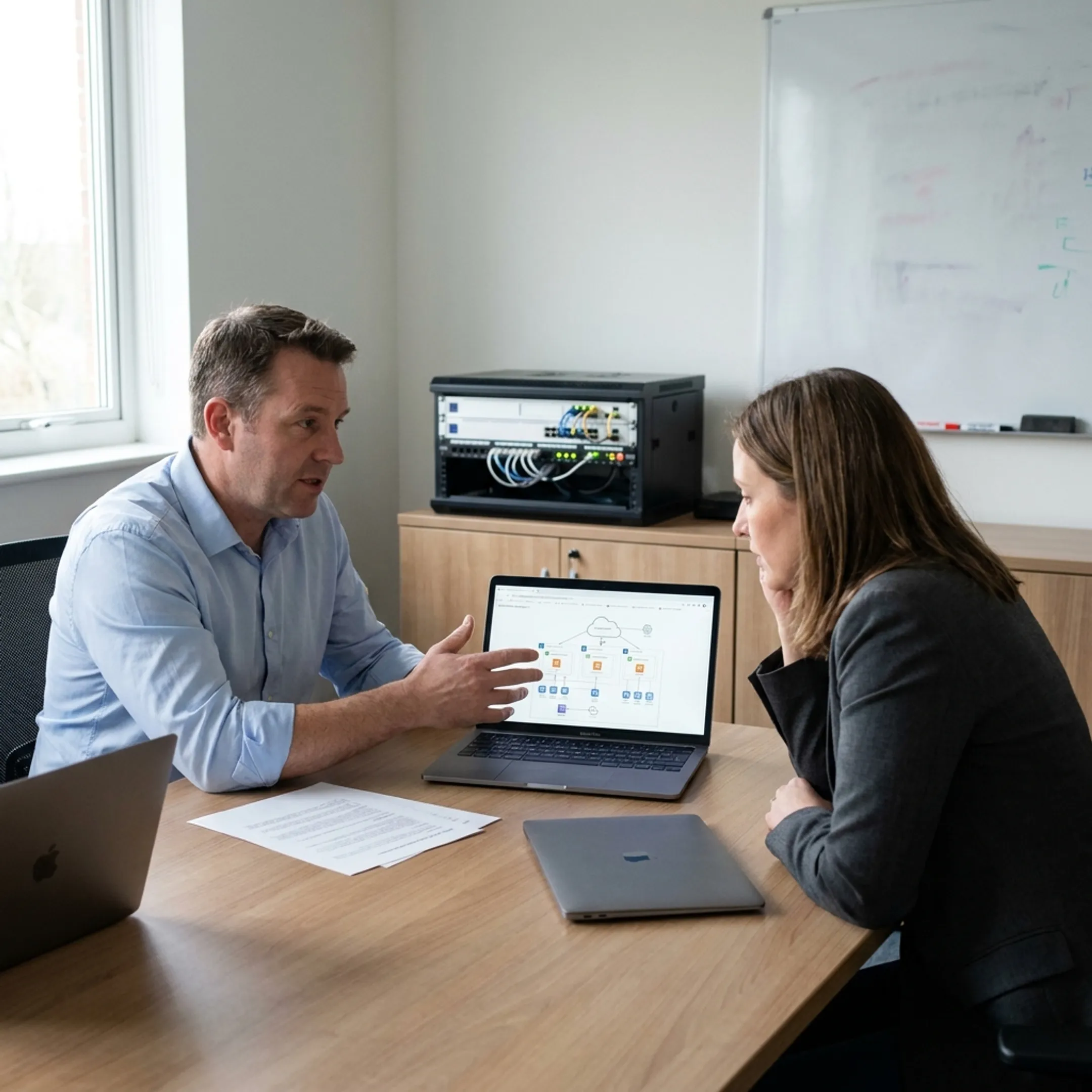 IT consultant reviewing a cloud infrastructure plan