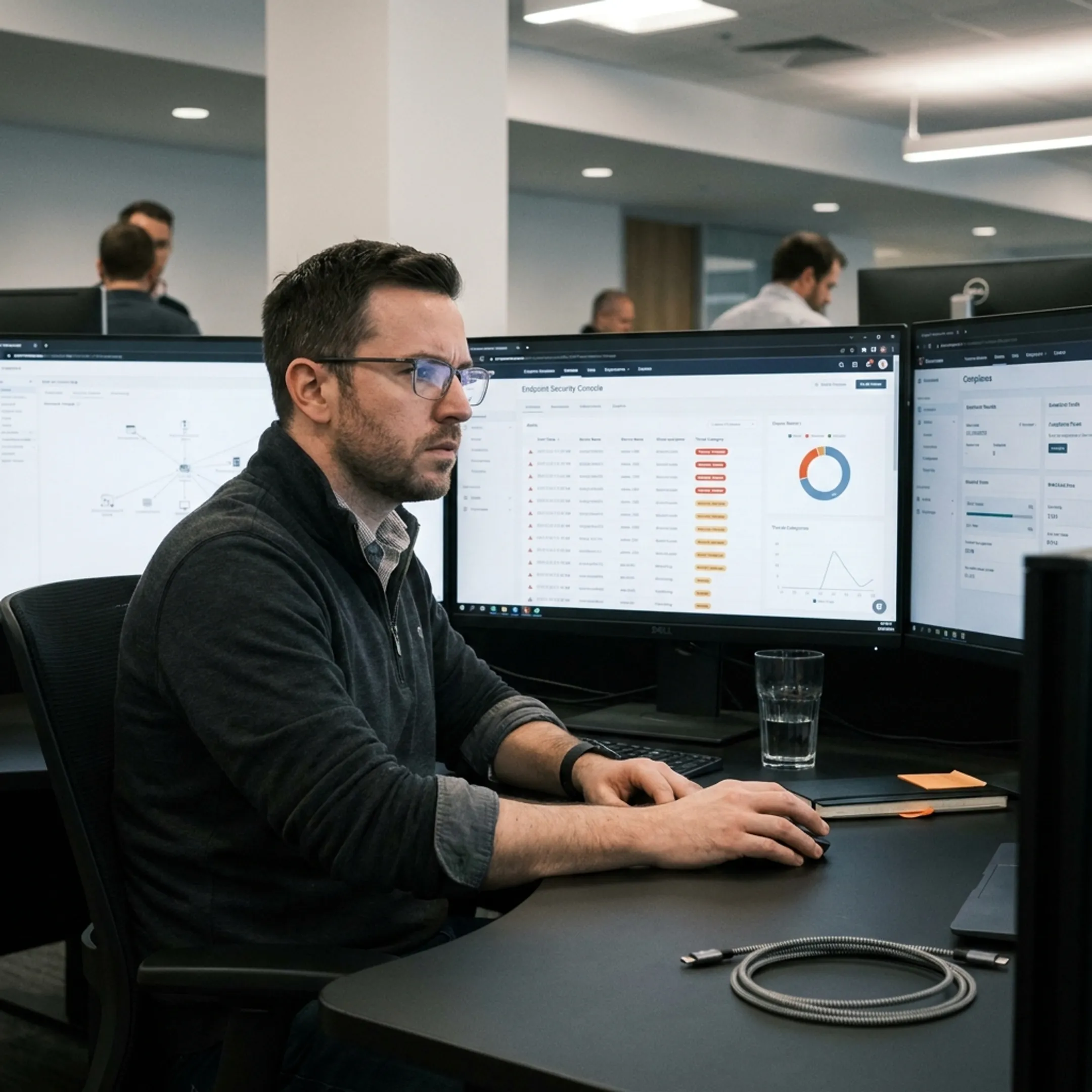IT professional monitoring endpoint security alerts
