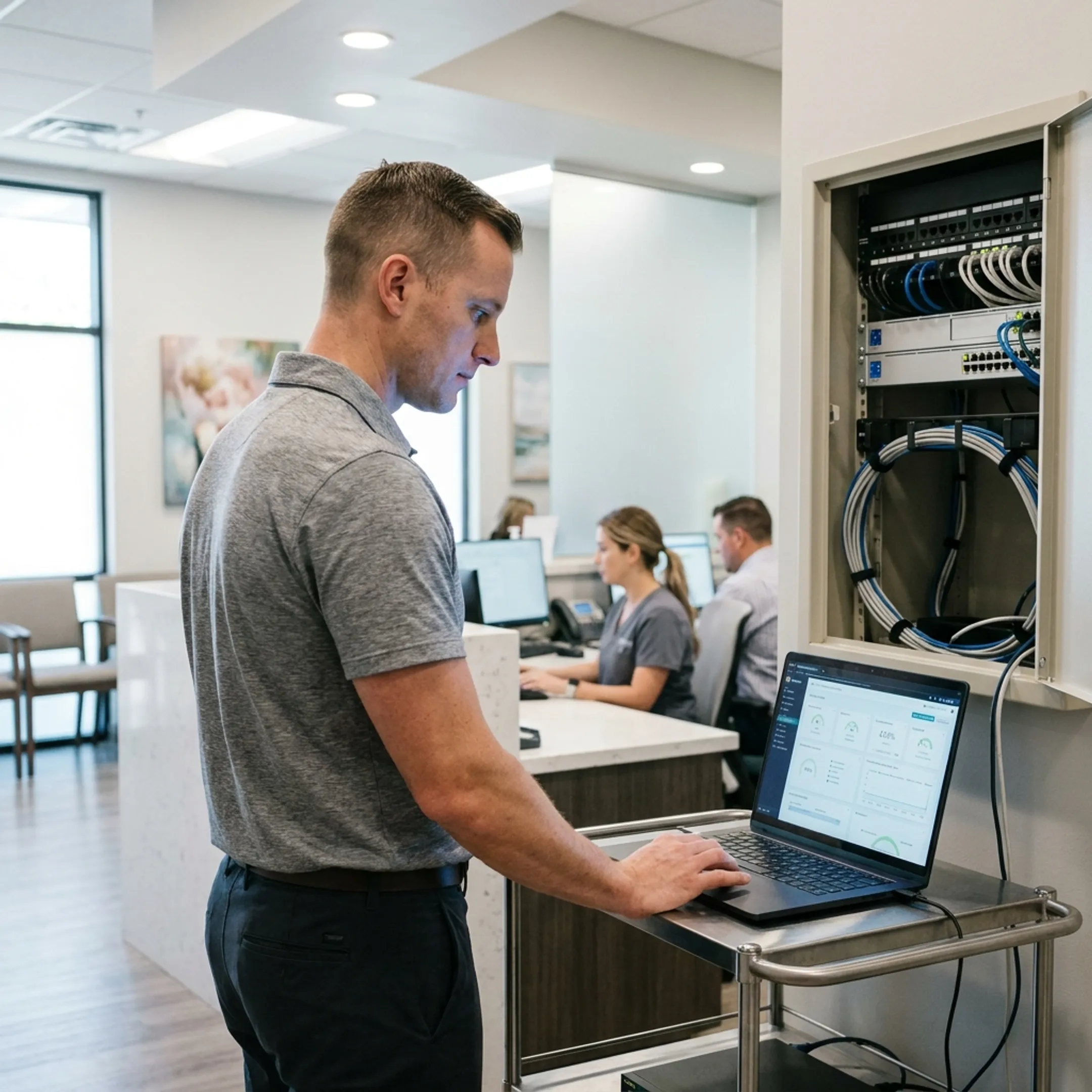 Dental office team using secure technology