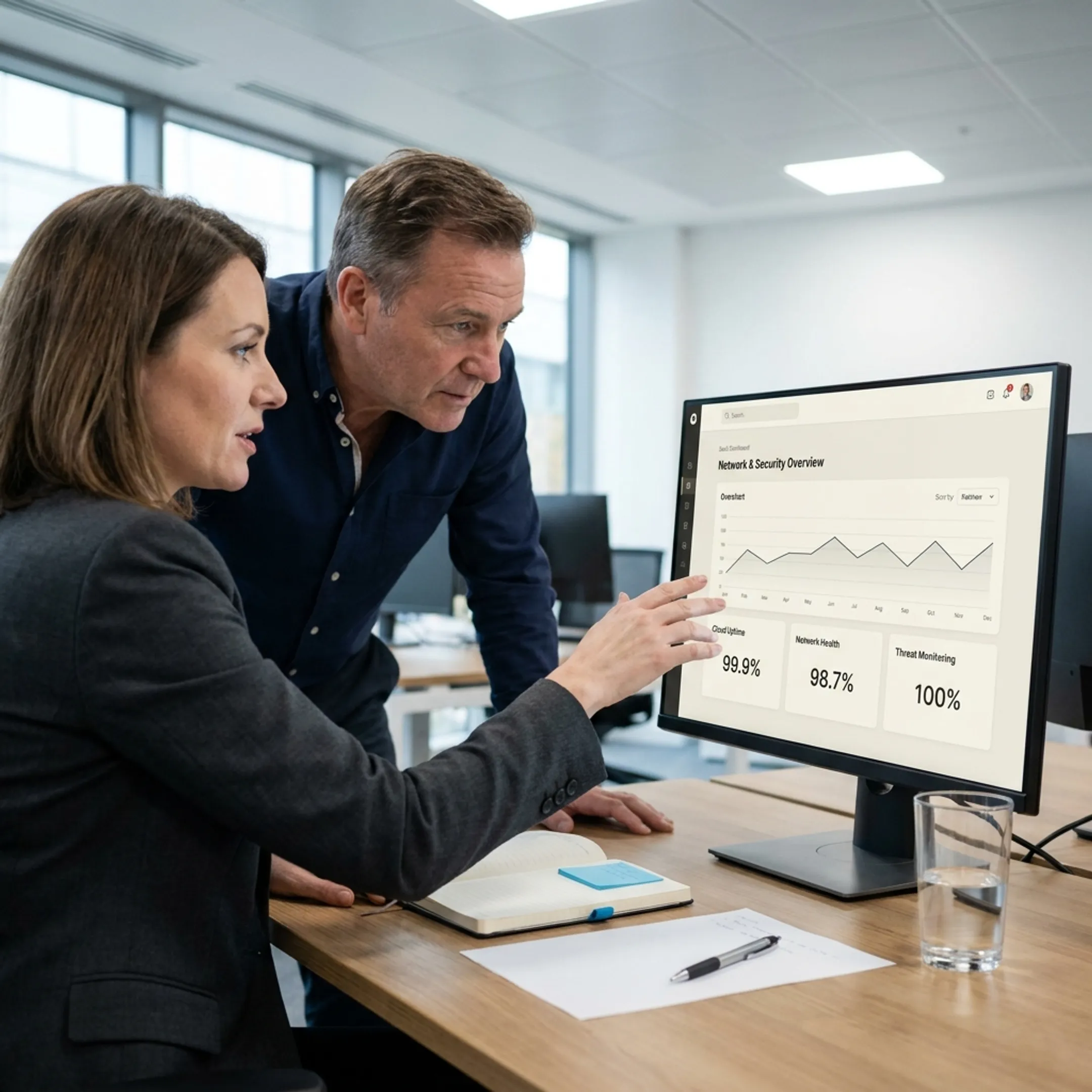 Technician reviewing managed IT systems