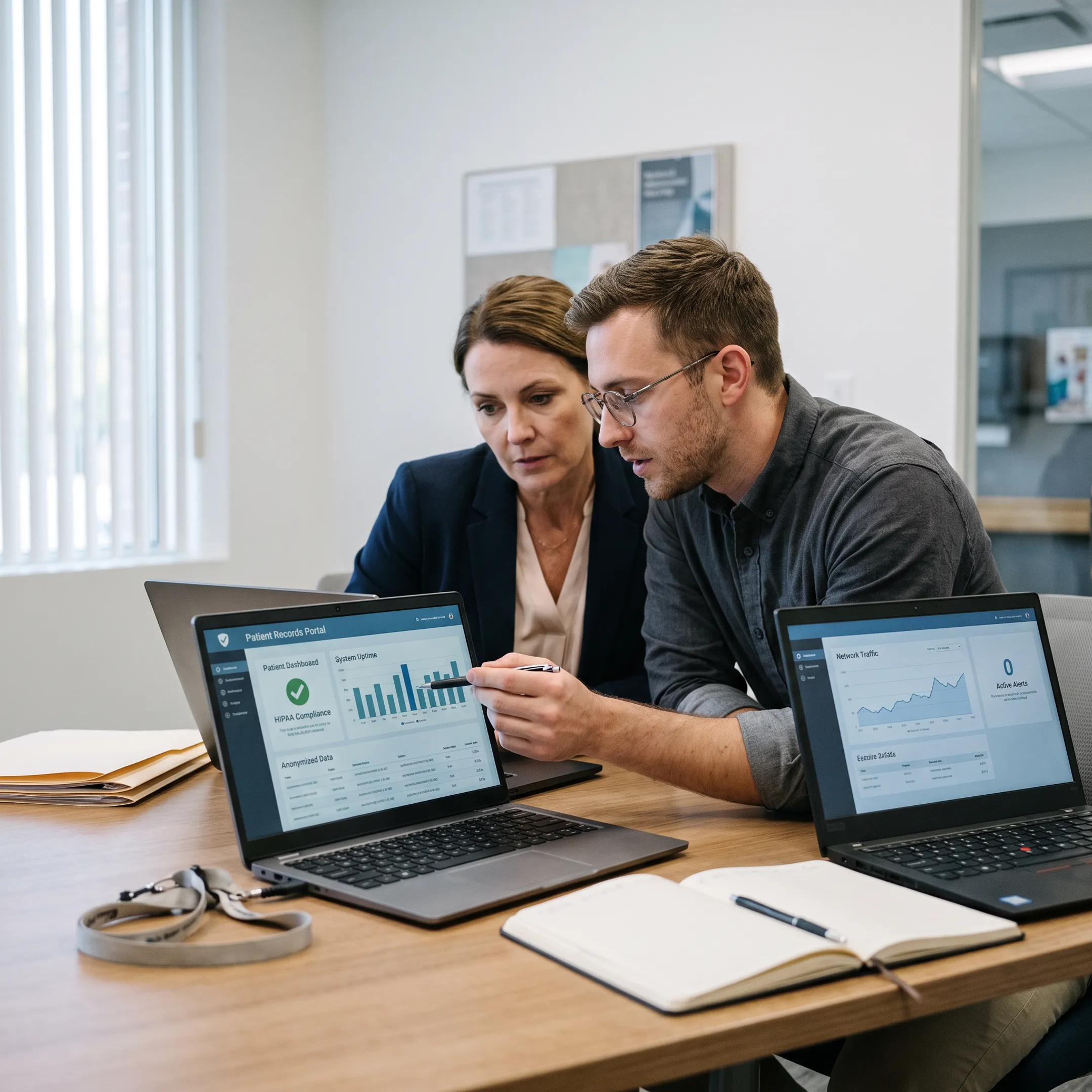 Healthcare professional reviewing secure IT systems