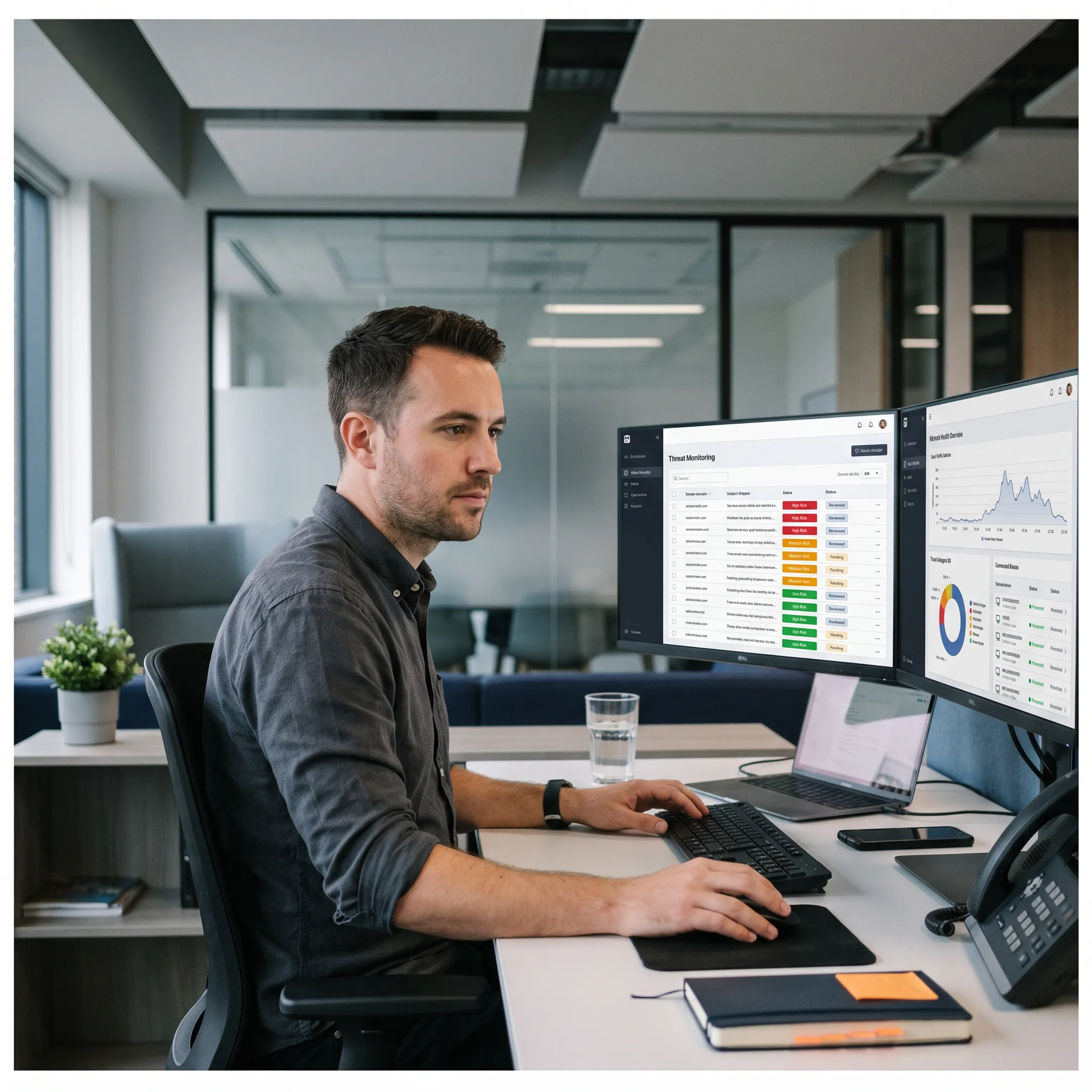 IT professional reviewing secure business email alerts