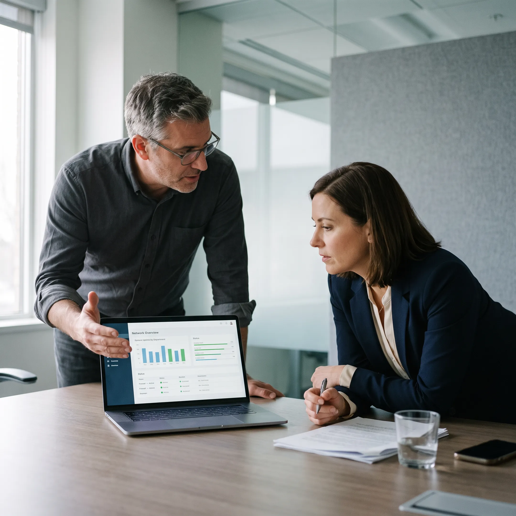 Consultant discussing IT strategy with business owner