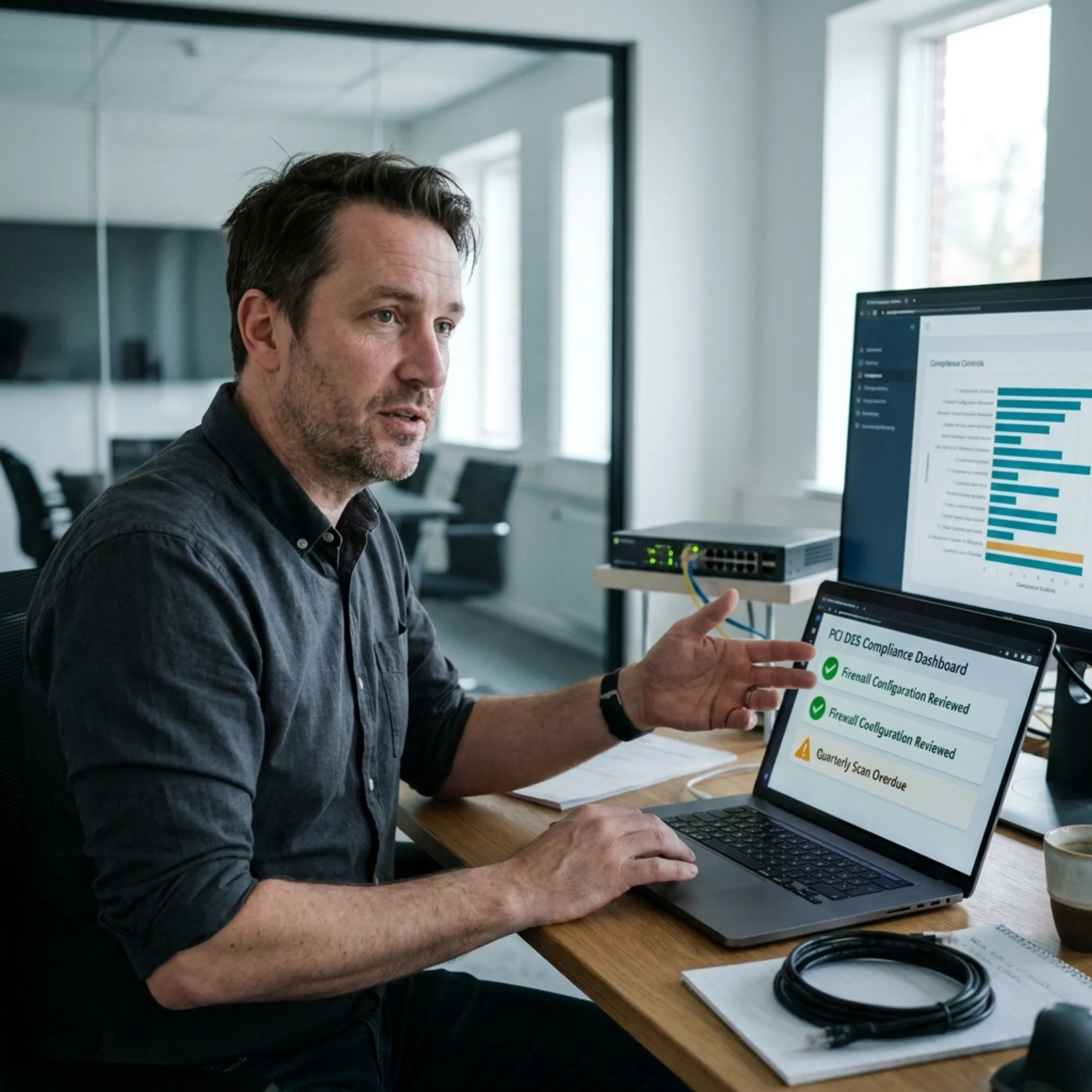 IT consultant reviewing payment card security controls
