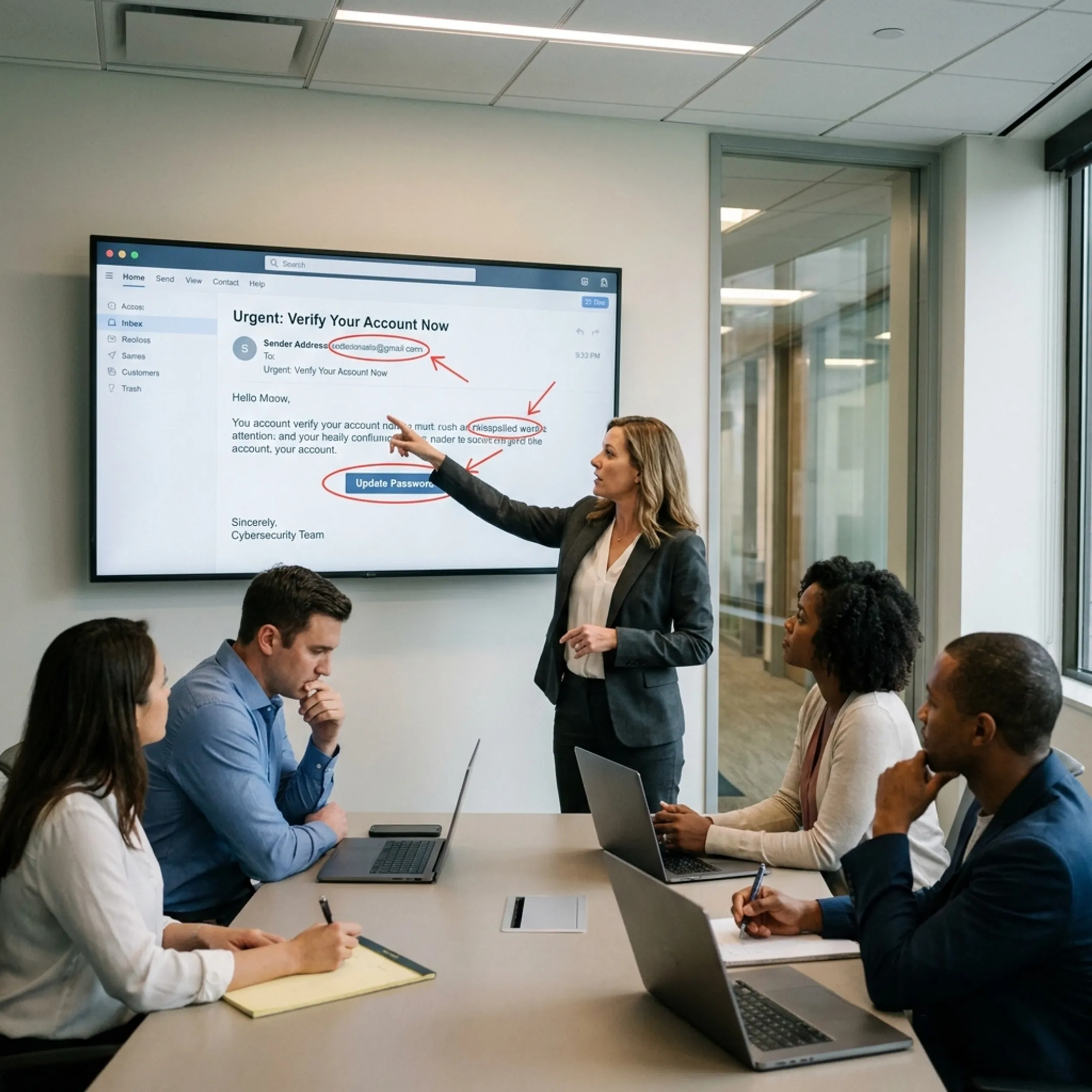 Cybersecurity trainer guiding employees through phishing awareness