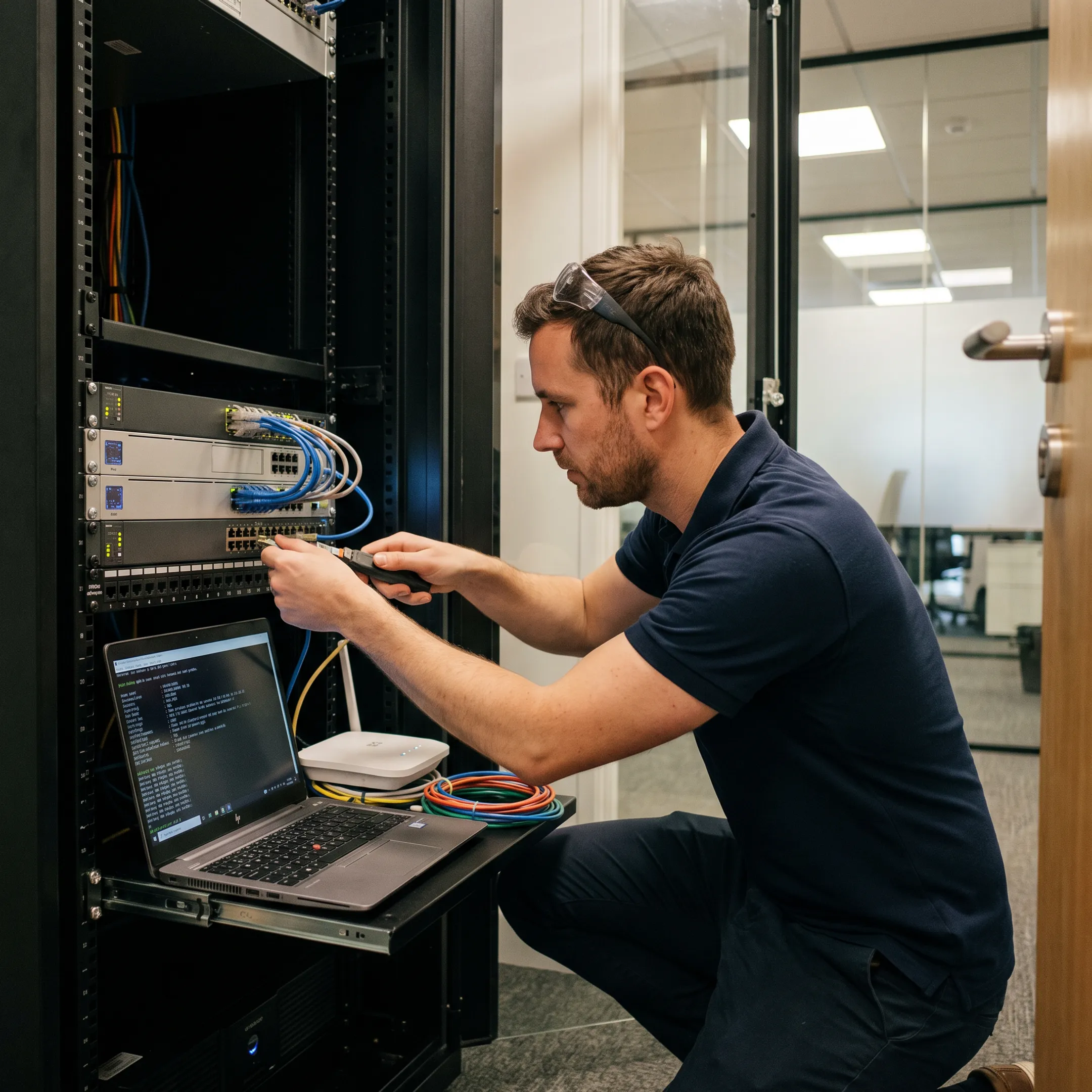 IT engineer configuring a small business network