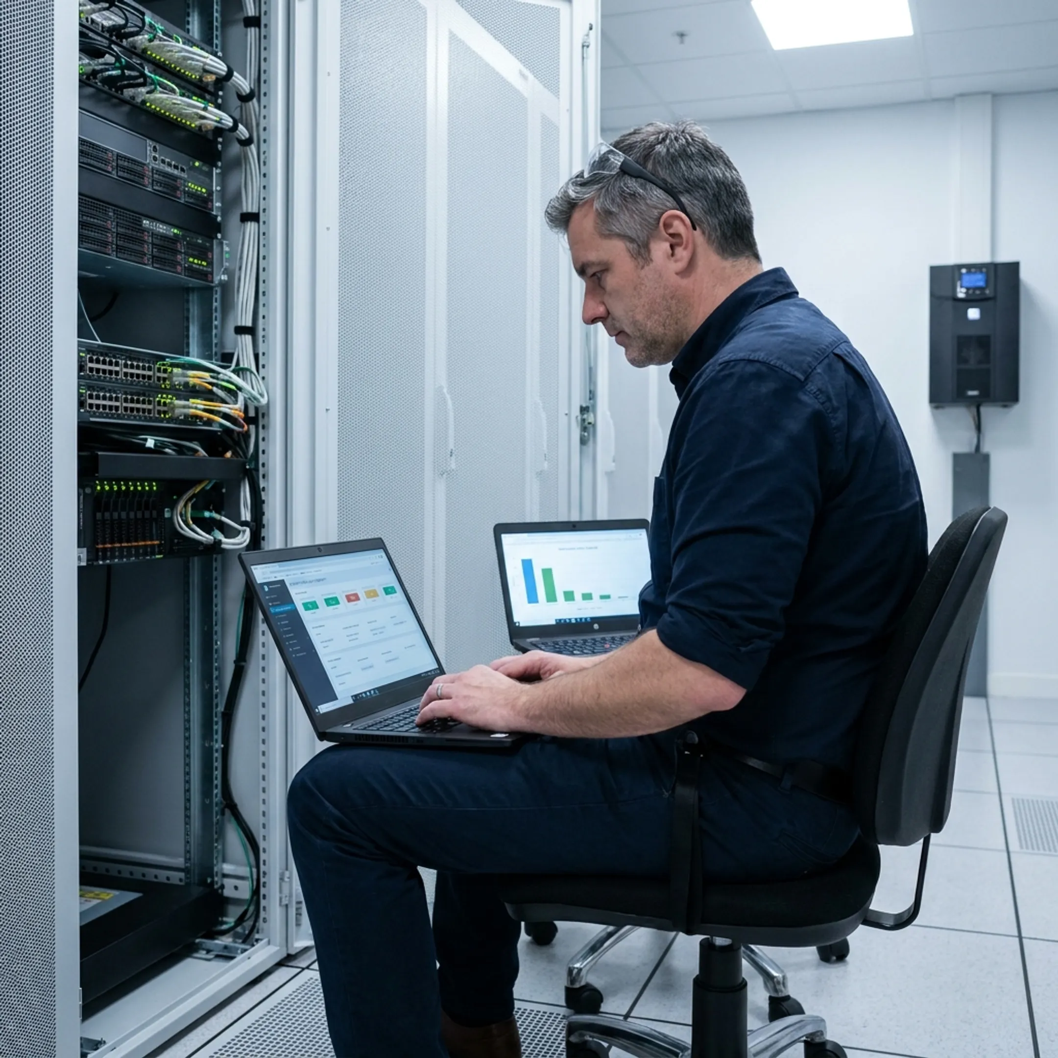 Technician configuring secure SD-WAN network