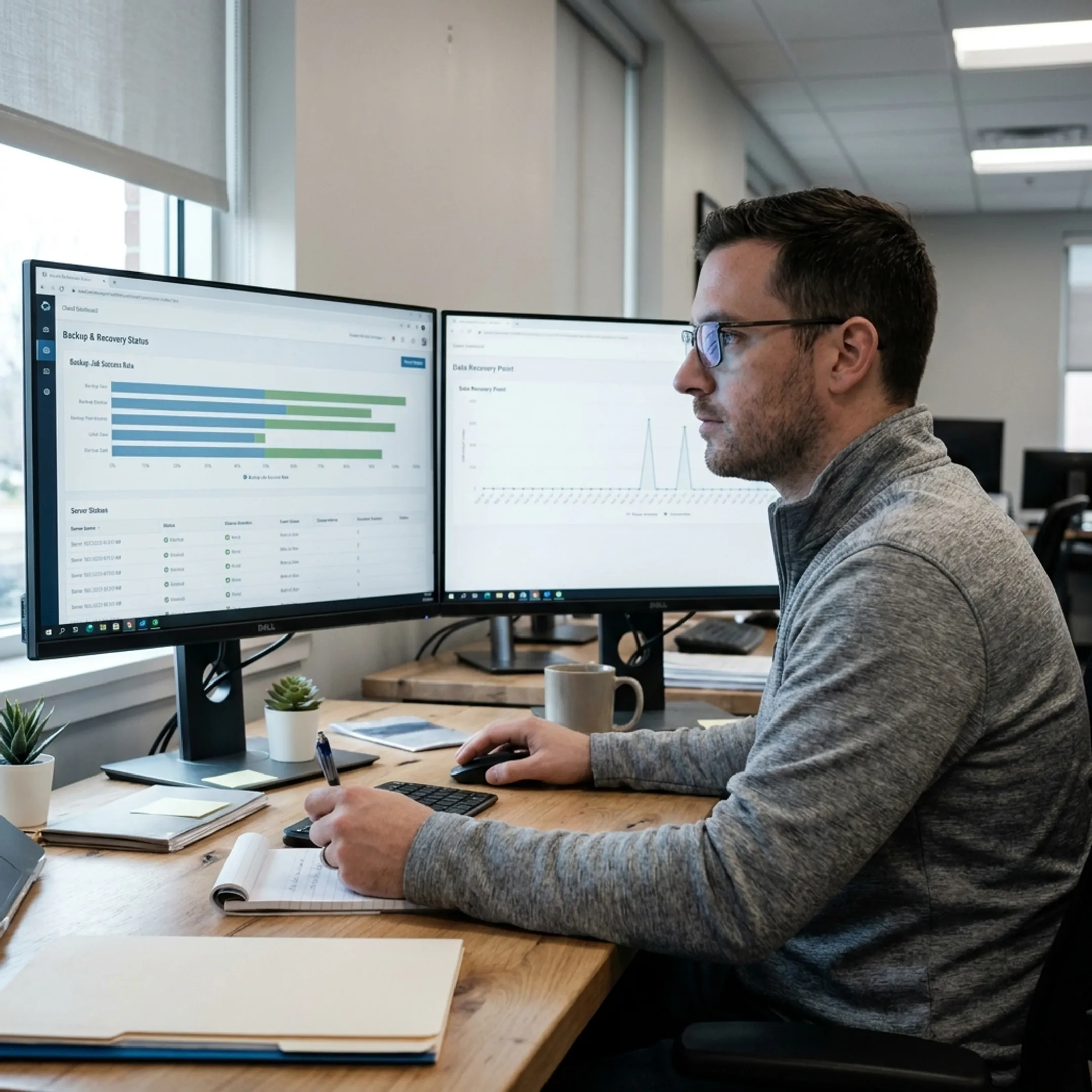 IT professional monitoring Azure backup recovery