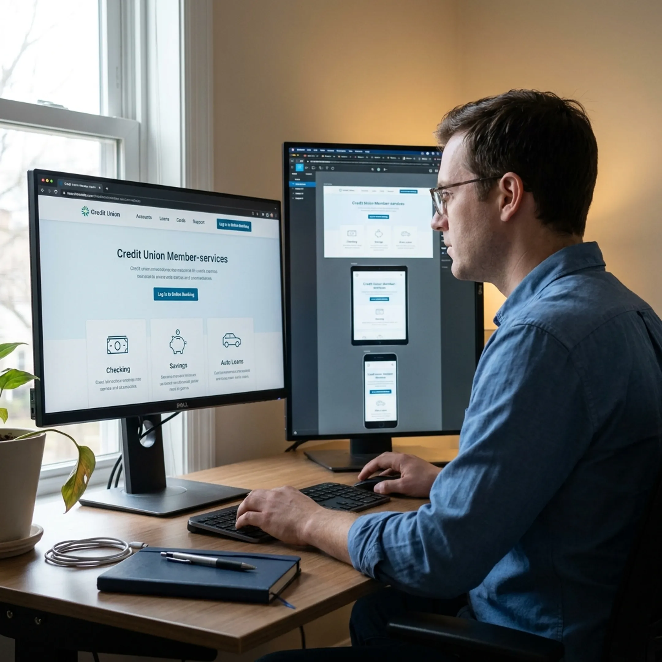 Designer creating a credit union website