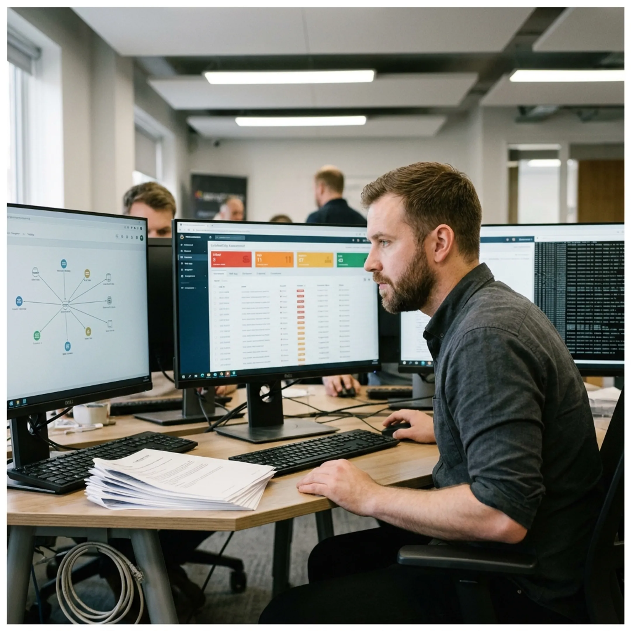 Cybersecurity analyst reviewing penetration testing results