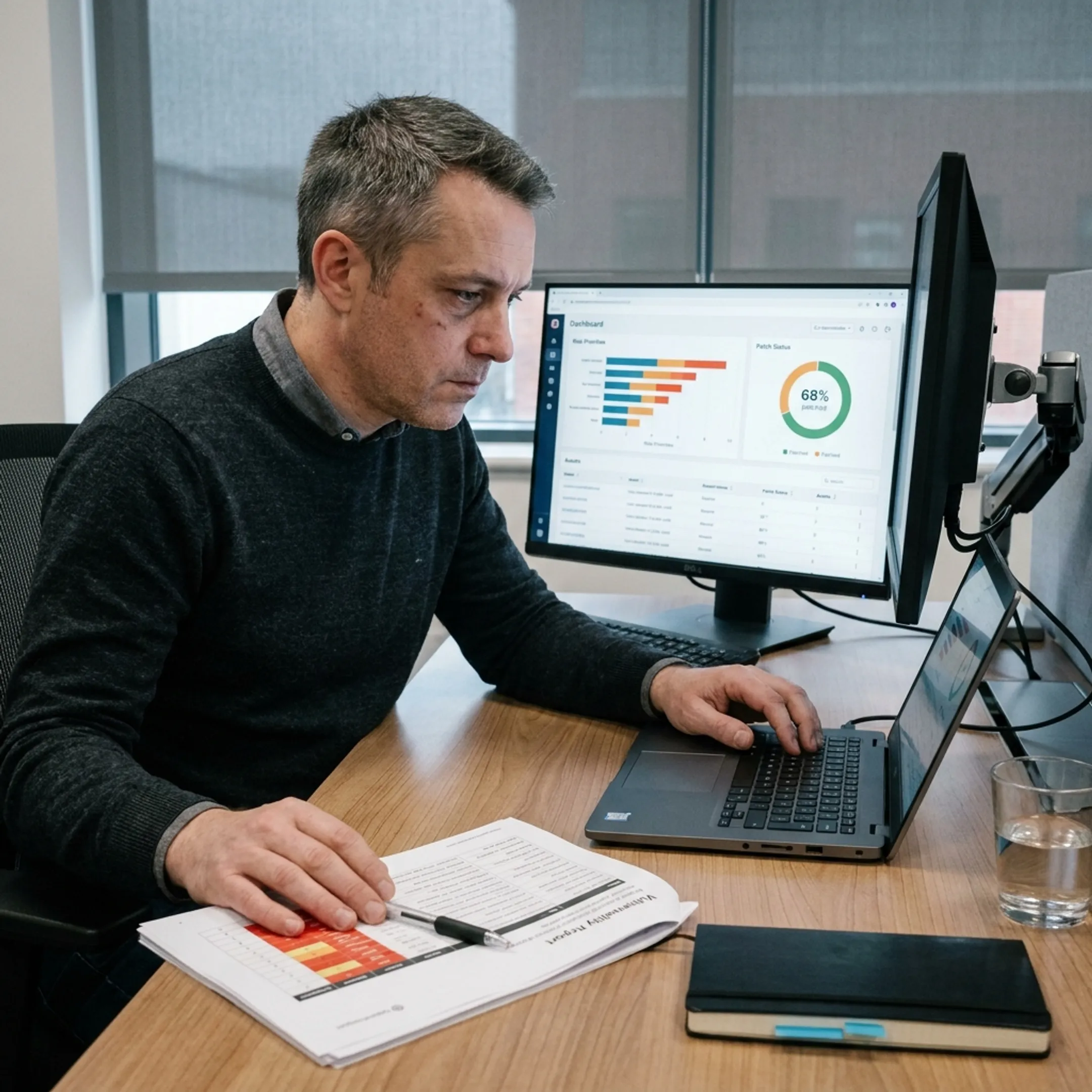 Security specialist analyzing a vulnerability report