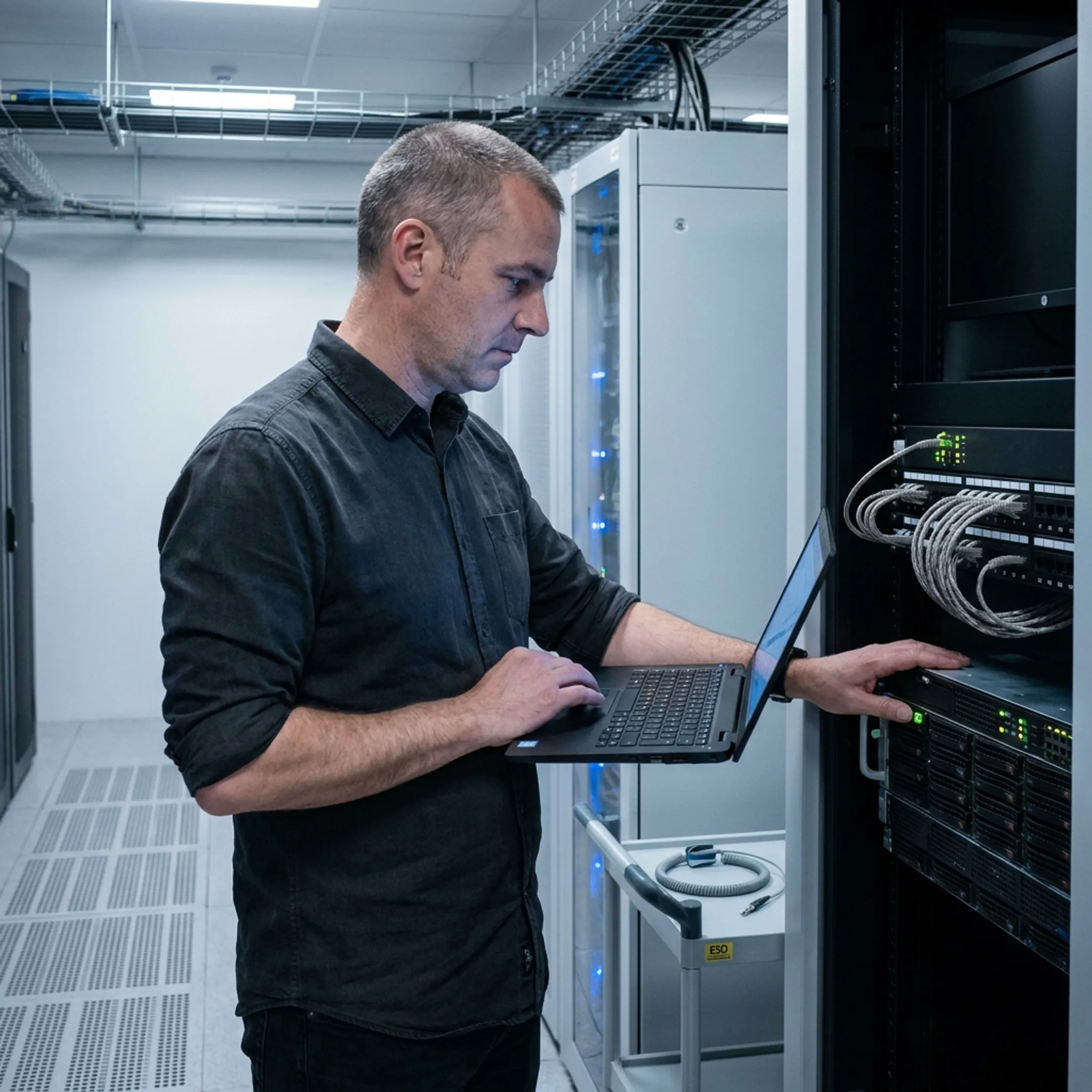 IT engineer configuring a business server