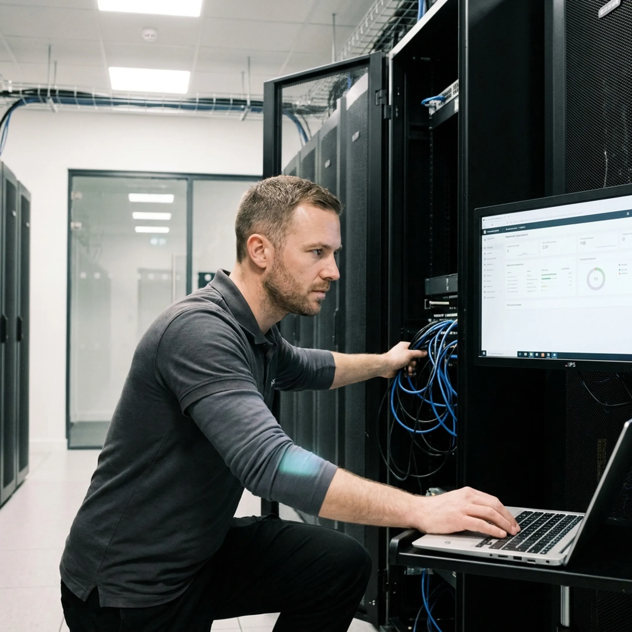 IT engineer configuring a business server