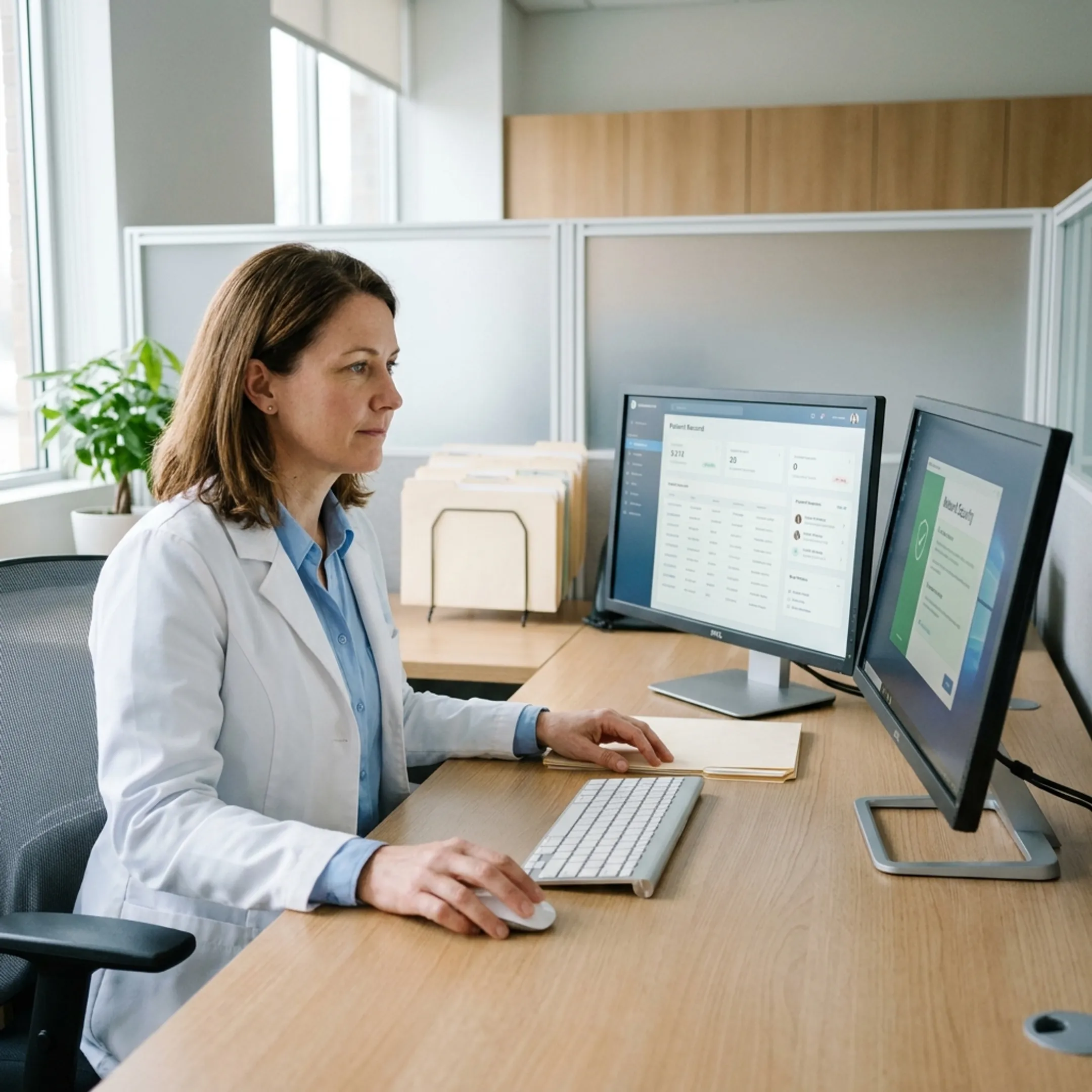 Healthcare professional reviewing secure digital patient records