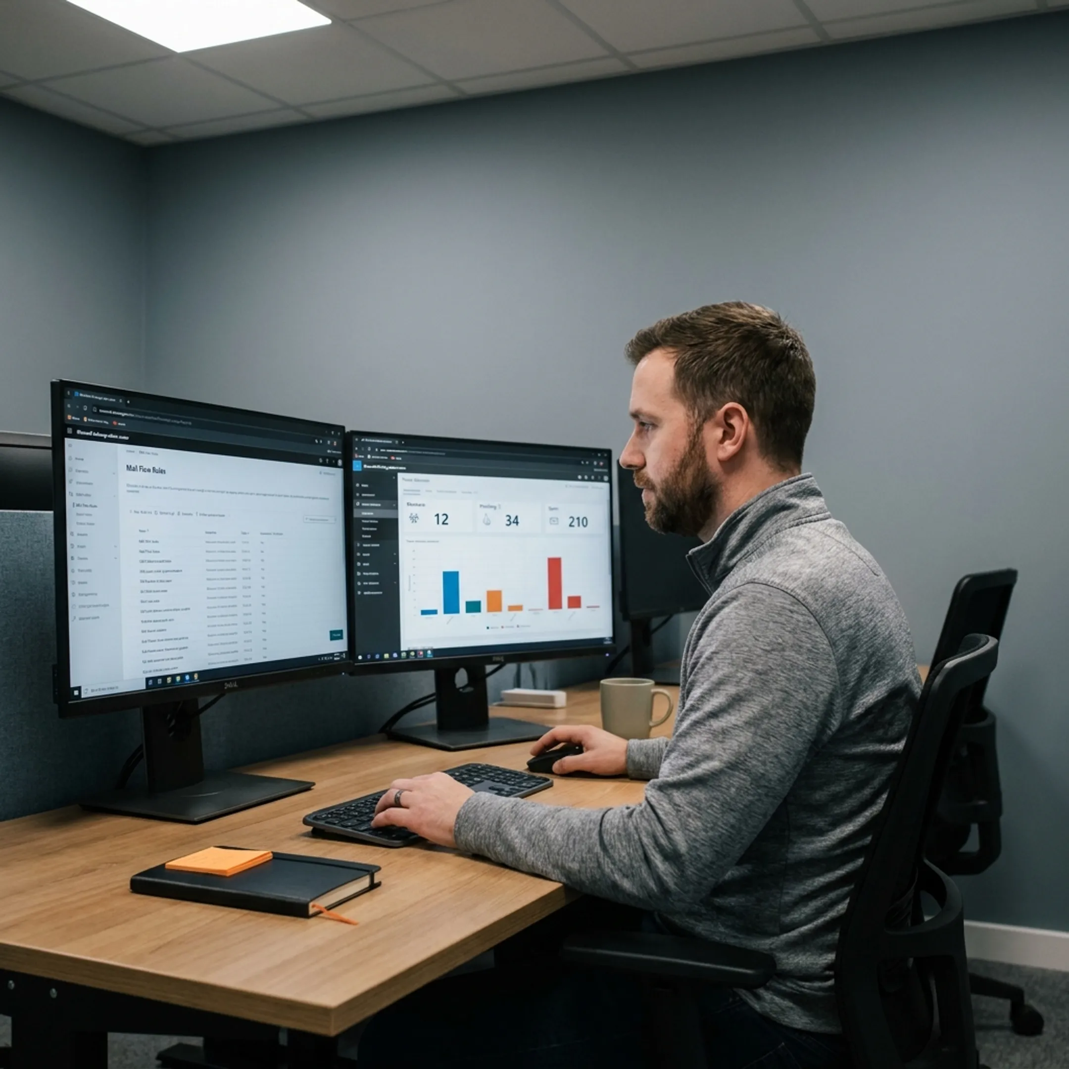 Engineer configuring Exchange email security