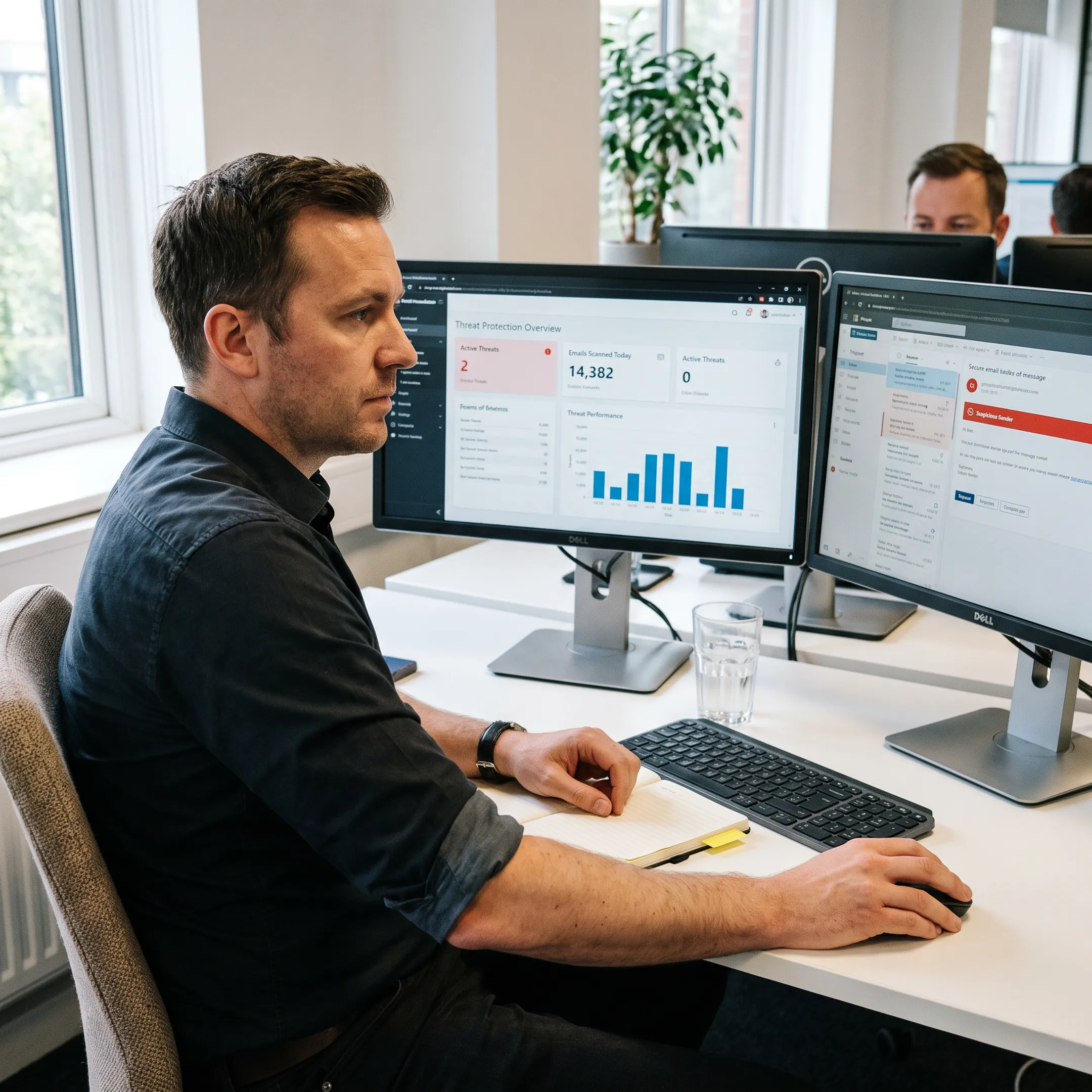 IT professional reviewing Microsoft Exchange email security