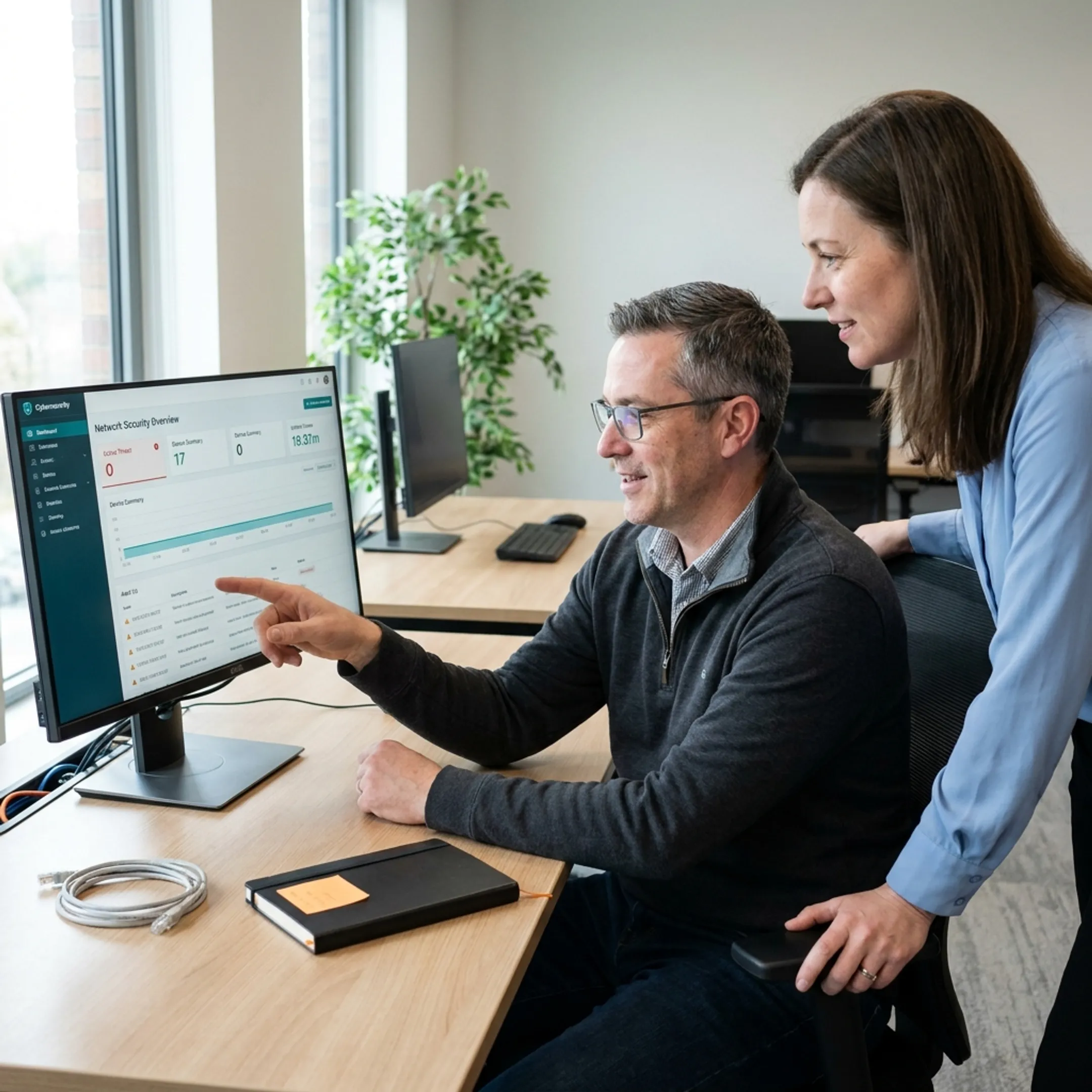 Engineer reviewing a small business security dashboard