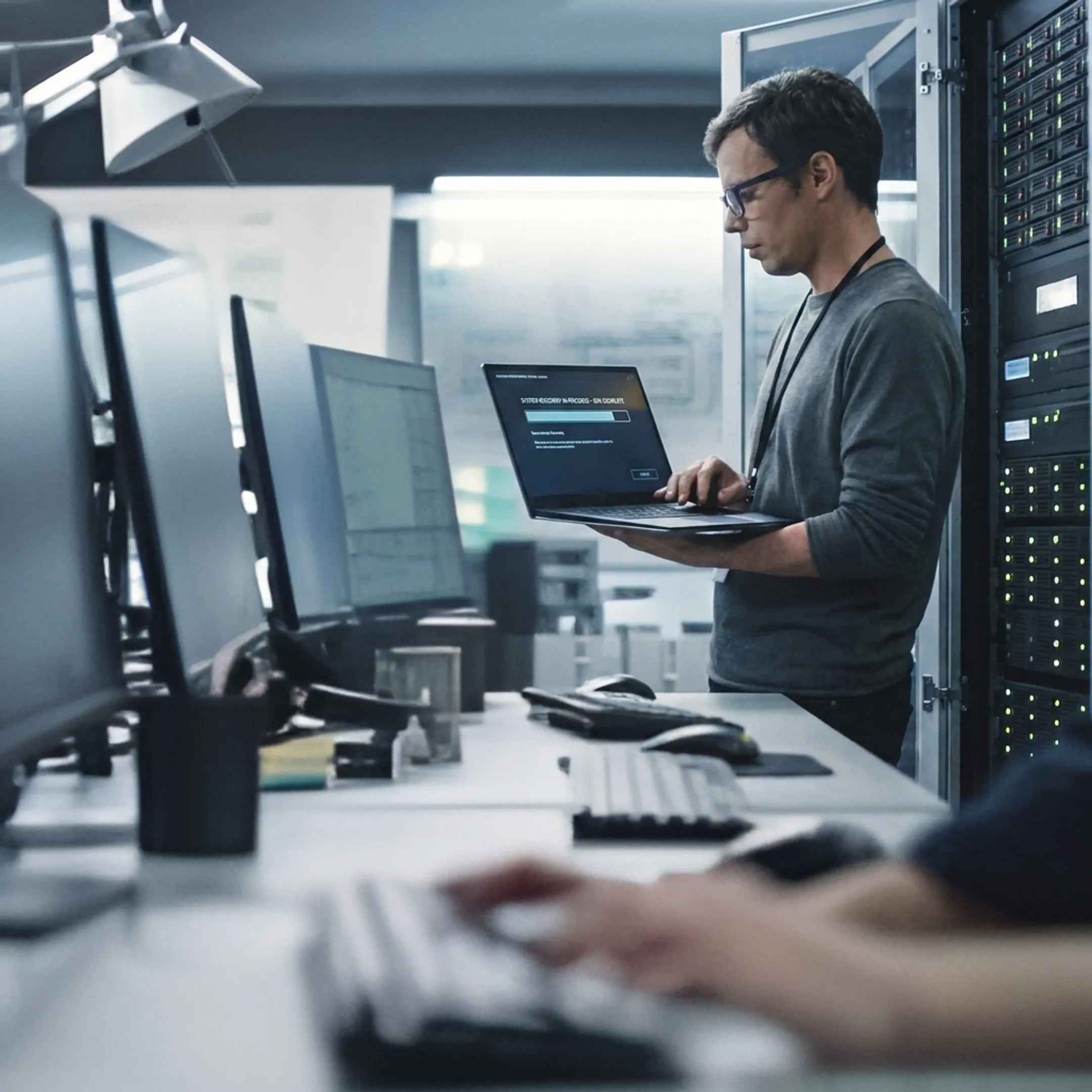 Technician reviewing a secure data recovery process