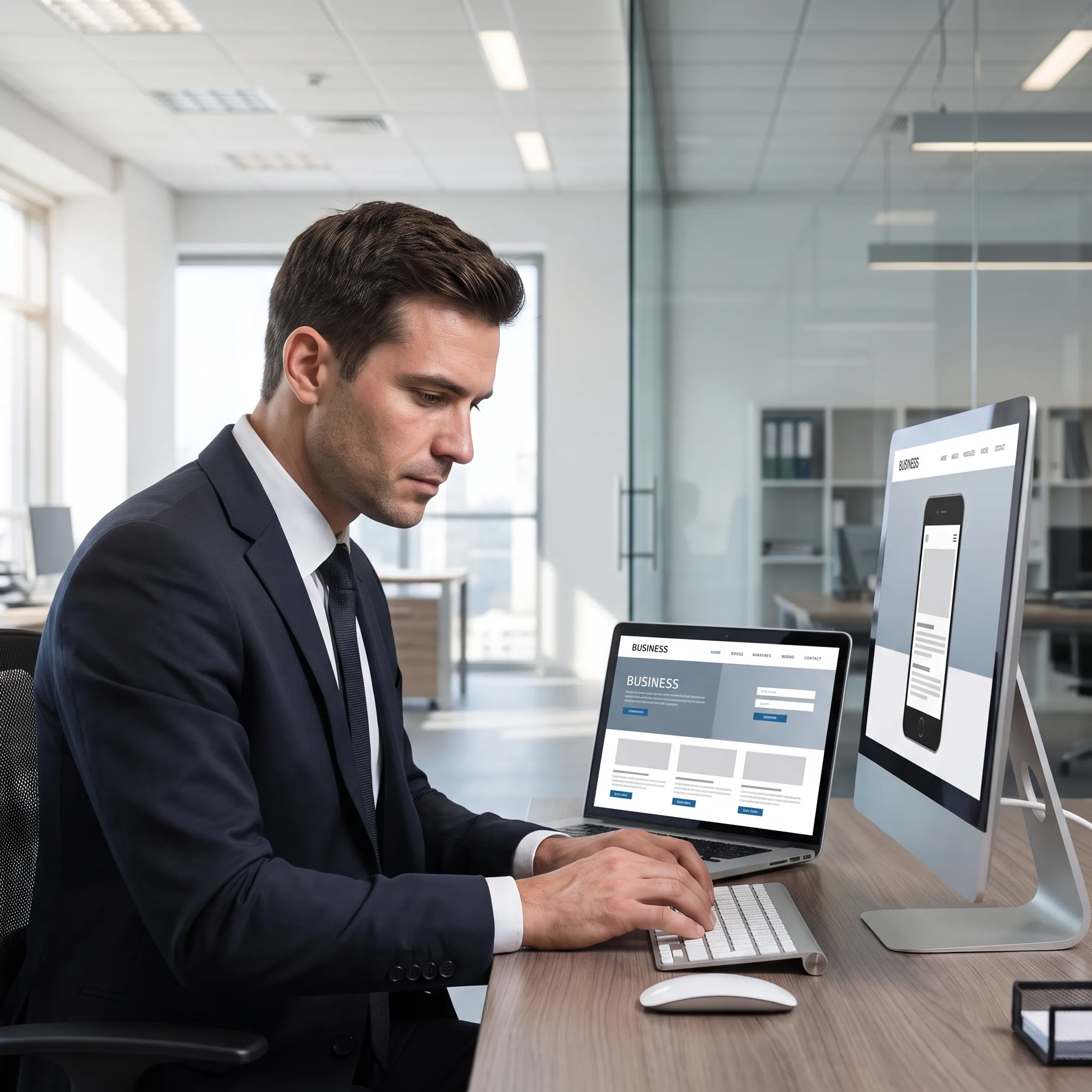 Web developer reviewing a responsive business website