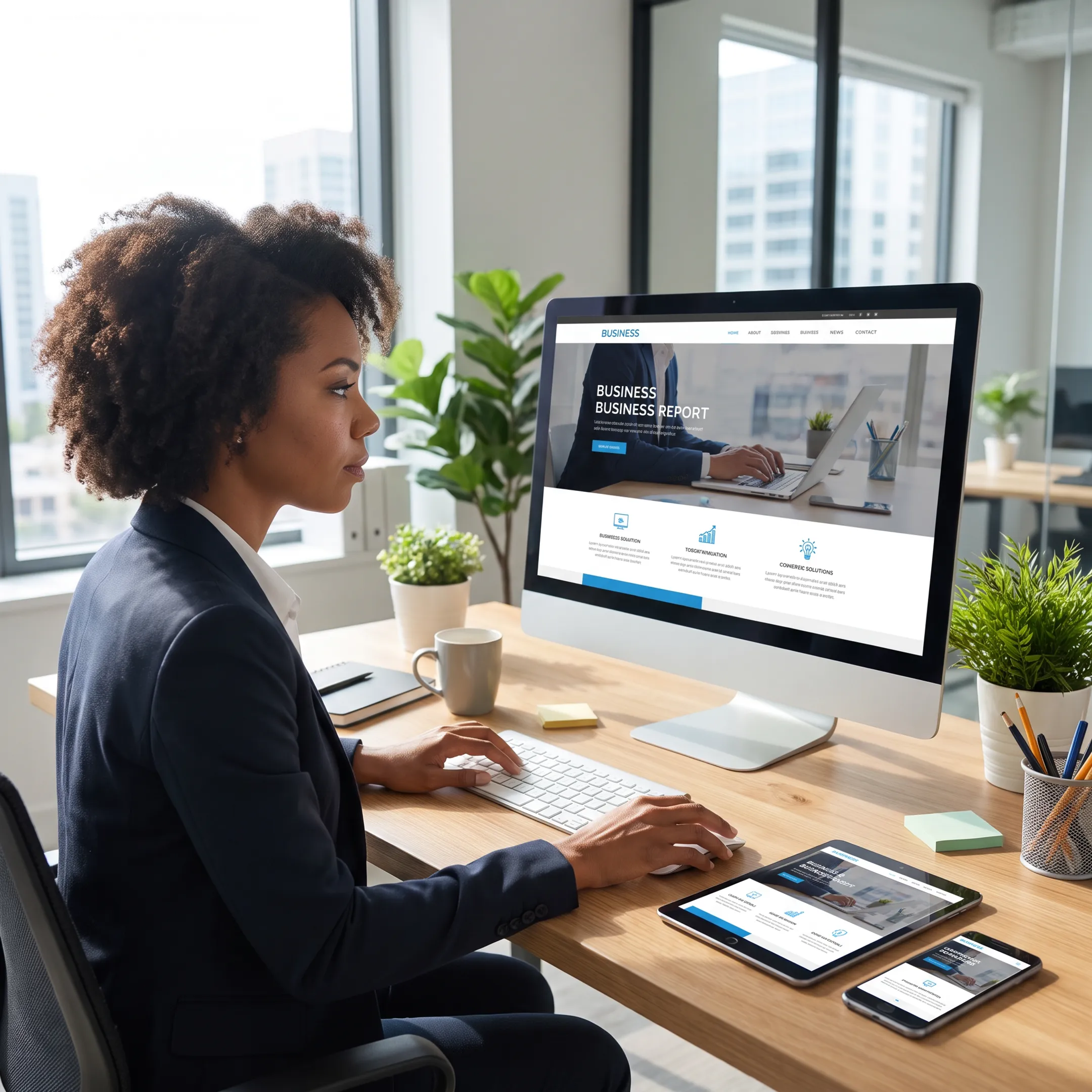 Web designer reviewing a responsive business website