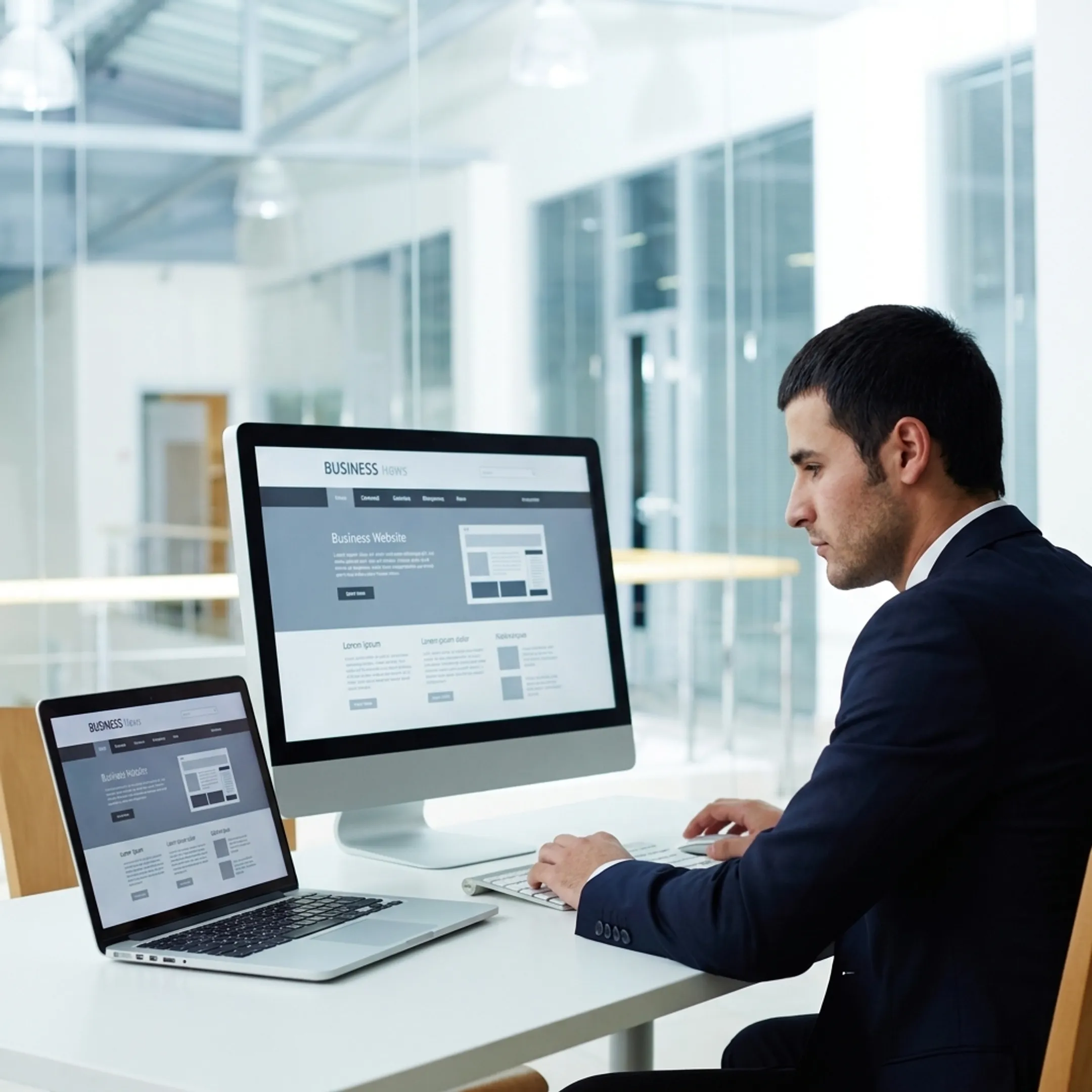 Web designer reviewing a responsive business website