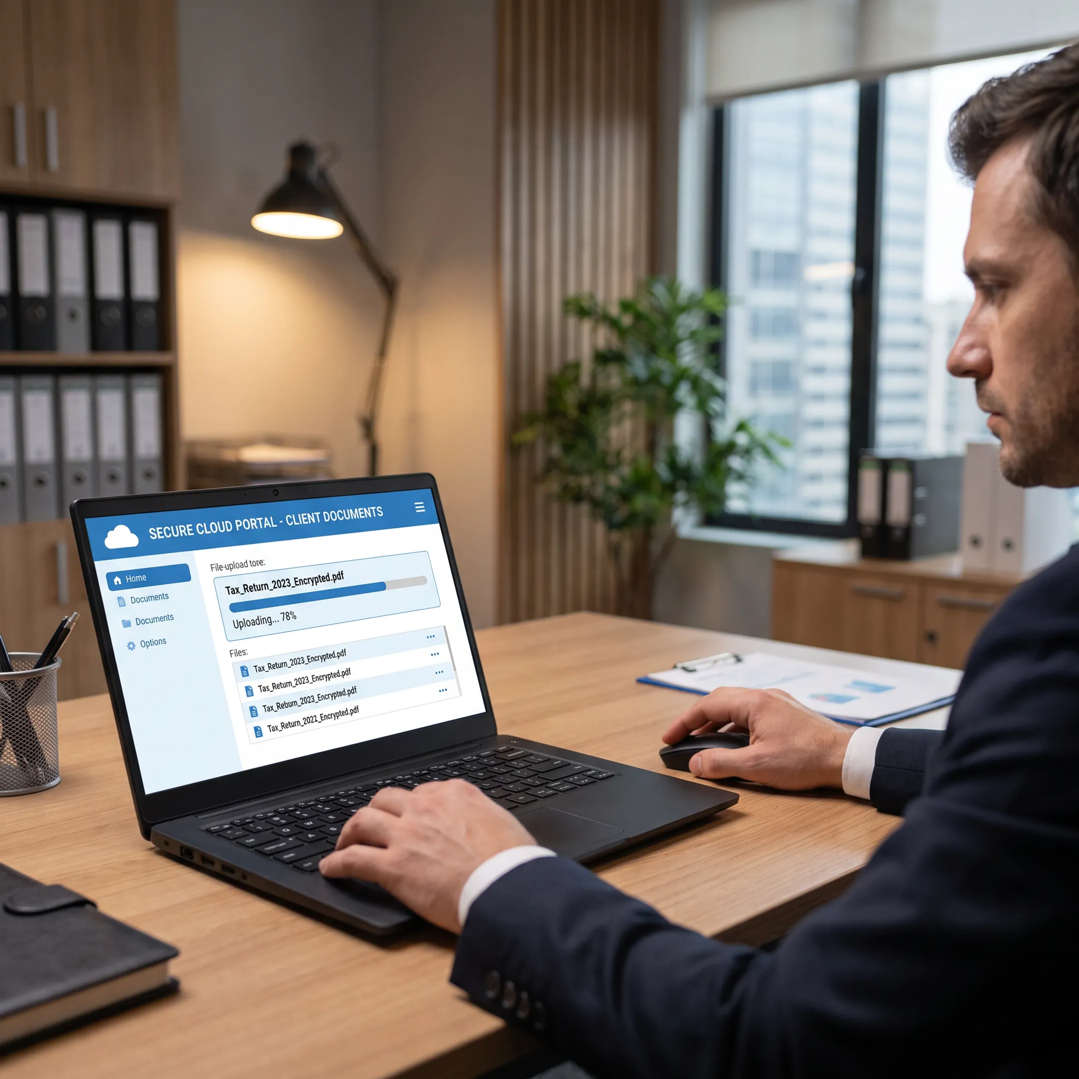 Accountant securely sharing client financial documents